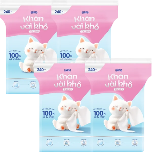 Combo 4 Khăn vải khô đa năng Animo (240 tờ)
