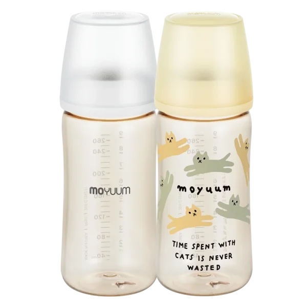 Combo 1 Bình sữa Moyuum thế hệ 3 PPSU 270ml (mèo vàng) và 1 Bình sữa Moyuum thế hệ 3 PPSU 270ml (Beige, mẫu mới)