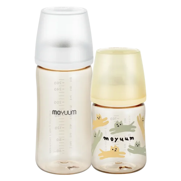 Combo 1 B&igrave;nh sữa Moyuum thế hệ 3 PPSU 270ml (Beige, mẫu mới) v&agrave; 1 B&igrave;nh sữa Moyuum thế hệ 3 PPSU 170ml (m&egrave;o v&agrave;ng)