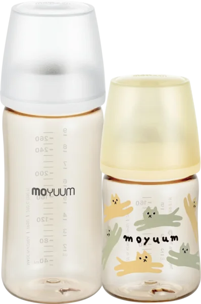 Combo 1 Bình sữa Moyuum thế hệ 3 PPSU 270ml (Beige, mẫu mới) và 1 Bình sữa Moyuum thế hệ 3 PPSU 170ml (mèo vàng)