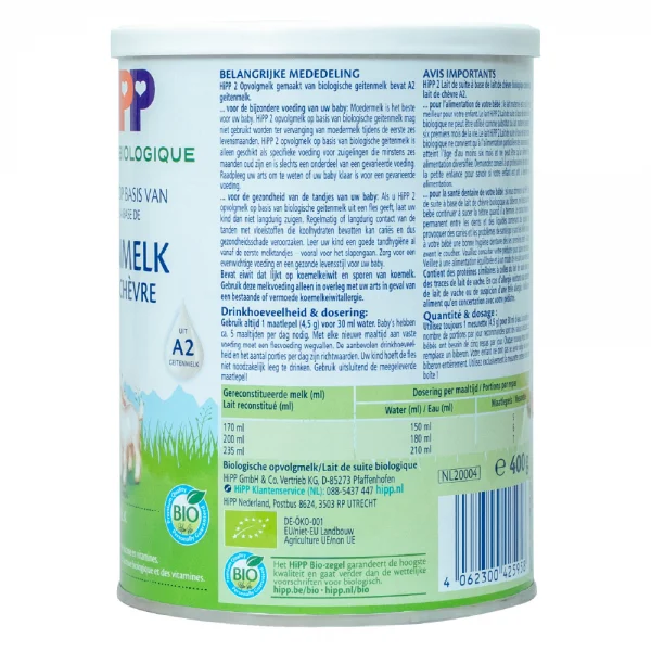 Sữa dê HiPP Organic số 2, 400gr