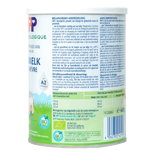 Sữa dê HiPP Organic số 2, 400gr