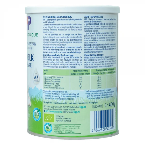 Sữa dê HiPP Organic số 1, 400gr