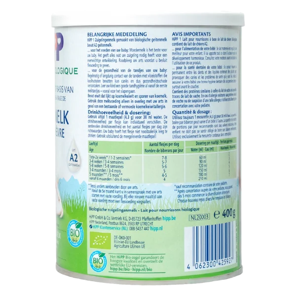 Sữa dê HiPP Organic số 1, 400gr