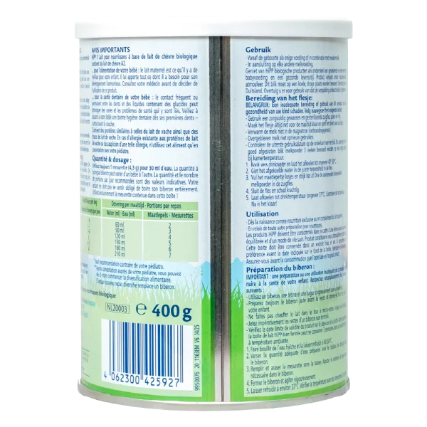 Sữa dê HiPP Organic số 1, 400gr