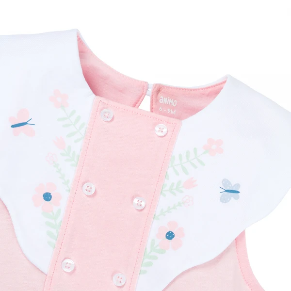 Bodysuit bé gái tam giác Animo VD1125031 (0-3M,Hồng - trắng, NN01)