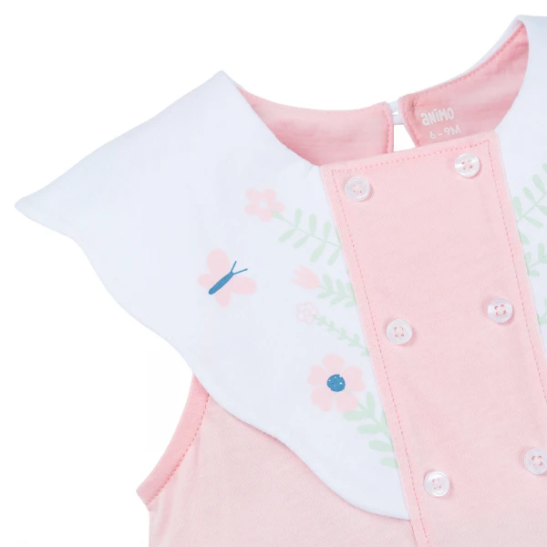 Bodysuit bé gái tam giác Animo VD1125031 (0-3M,Hồng - trắng, NN01)