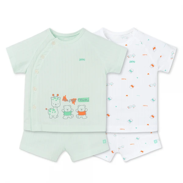 Set 2 bộ kháng khuẩn modal ngắn Animo BMC1125057 (0-3M, Trắng-xanh lá nhạt, NN06)