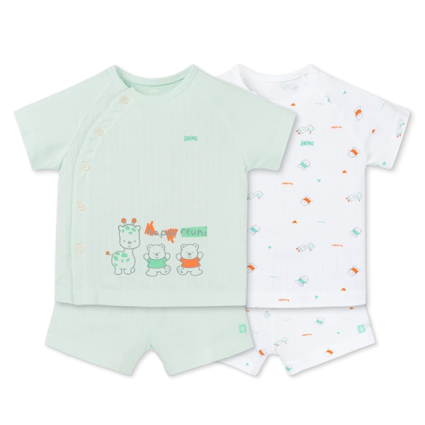 Set 2 bộ kháng khuẩn modal ngắn Animo BMC1125057 (0-3M, Trắng-xanh lá nhạt, NN06)