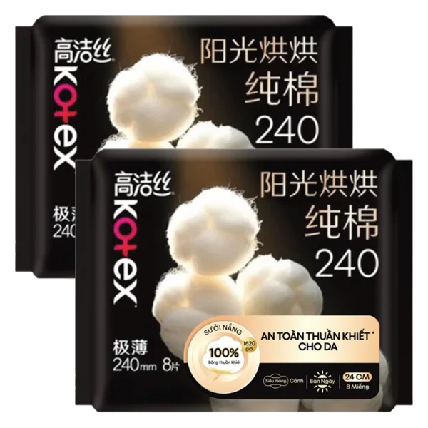 Combo 2 Băng vệ sinh Kotex Mặt Bông Cotton siêu mỏng cánh 24cm (16 miếng)