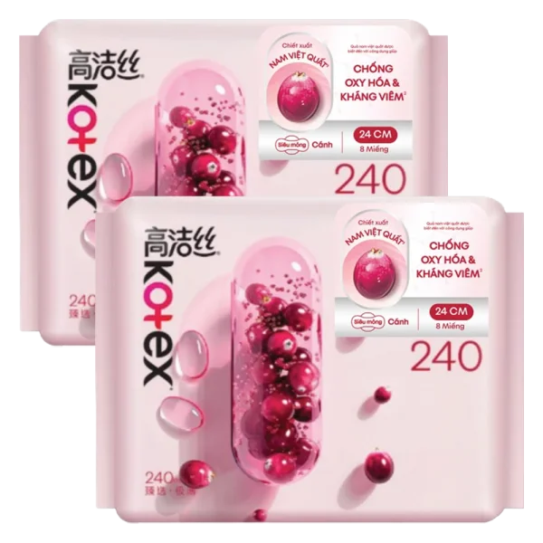 Combo 2 Băng vệ sinh Kotex Nam Việt Quất siêu mỏng cánh 24cm (8 miếng)