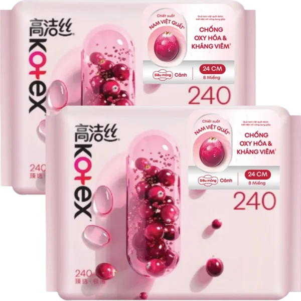 Combo 2 Băng vệ sinh Kotex Nam Việt Quất siêu mỏng cánh 24cm (8 miếng)