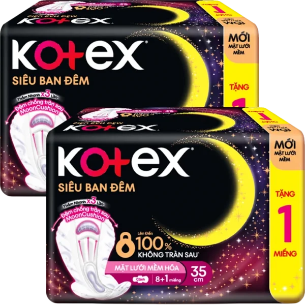Combo 2 Băng vệ sinh Kotex Siêu Ban Đêm mặt lưới 35cm (8 miếng)
