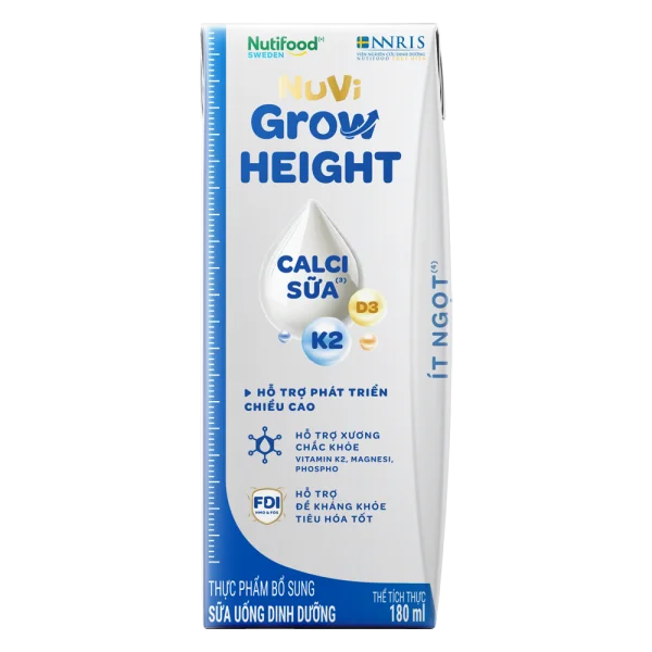 Sữa Bột Pha Sẵn NUVI GROW HEIGHT ít đường 180ML (lốc 4 hộp)
