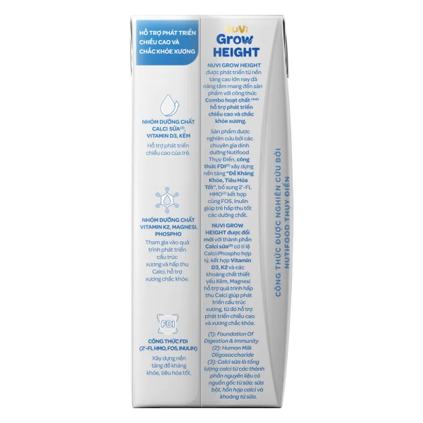 Sữa Bột Pha Sẵn NUVI GROW HEIGHT ít đường 180ML (lốc 4 hộp)