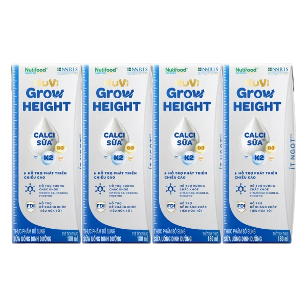 Sữa Bột Pha Sẵn NUVI GROW HEIGHT ít đường 180ML (lốc 4 hộp)