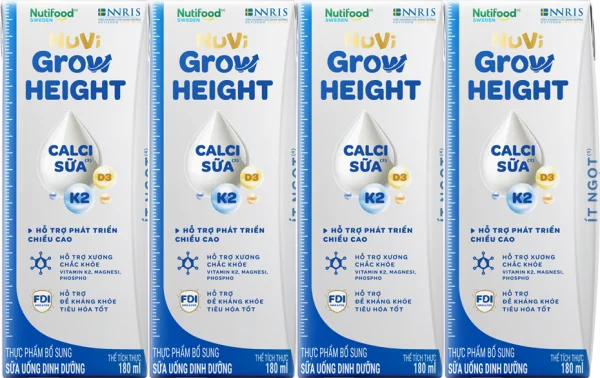 Sữa Bột Pha Sẵn NUVI GROW HEIGHT ít đường 180ML (lốc 4 hộp)