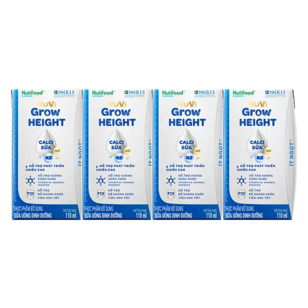 Sữa Bột Pha Sẵn NUVI GROW HEIGHT ít đường 110ML (lốc 4 hộp)