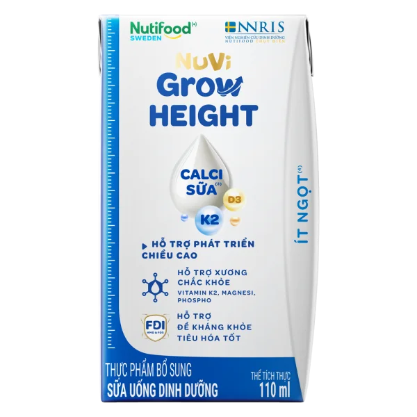 Sữa Bột Pha Sẵn NUVI GROW HEIGHT ít đường 110ML (lốc 4 hộp)