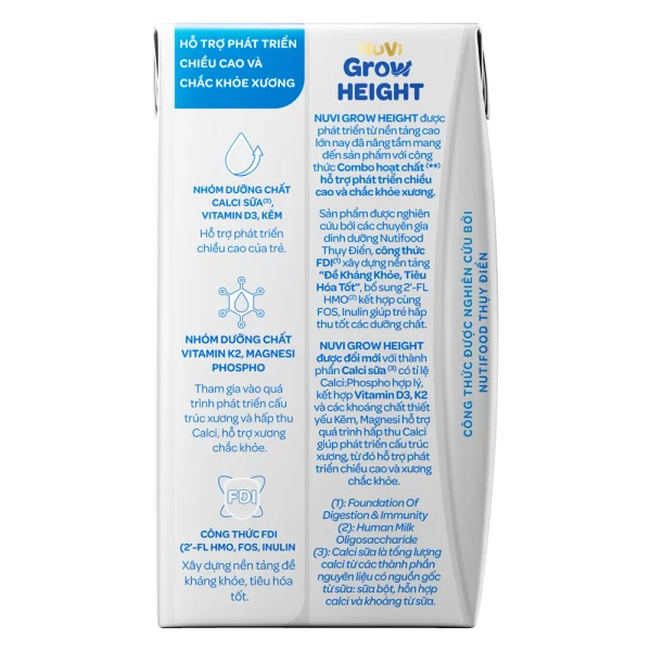 Sữa Bột Pha Sẵn NUVI GROW HEIGHT ít đường 110ML (lốc 4 hộp)