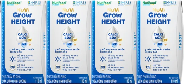 Sữa Bột Pha Sẵn NUVI GROW HEIGHT ít đường 110ML (lốc 4 hộp)