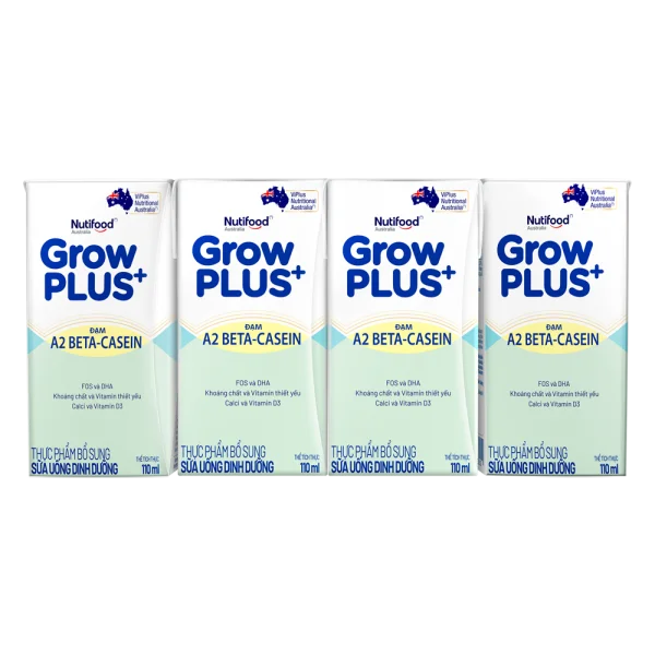 Sữa Bột Pha Sẵn Nutifood GrowPLUS A2 Beta-Casein 110ml (Lốc 4)