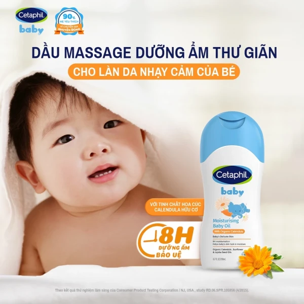 Dầu massage dưỡng ẩm hoa cúc Cetaphil Baby Moisturising Baby Oil with Organic Calendula 200ml