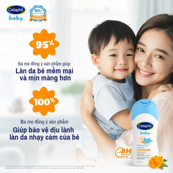 Dầu massage dưỡng ẩm hoa cúc Cetaphil Baby Moisturising Baby Oil with Organic Calendula 200ml