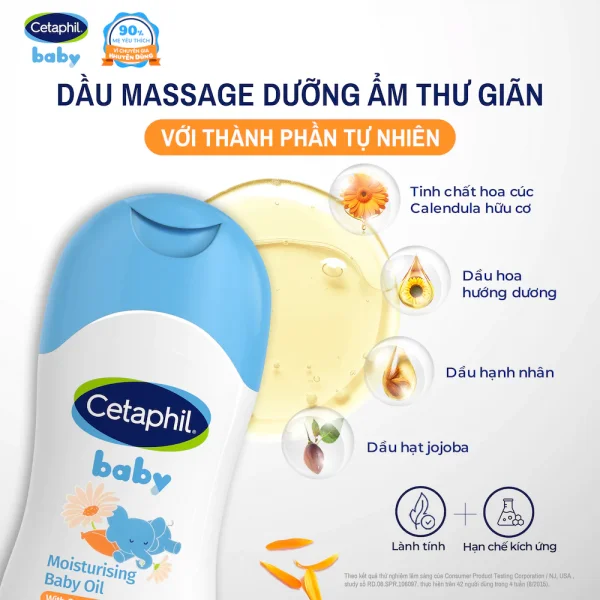 Dầu massage dưỡng ẩm hoa cúc Cetaphil Baby Moisturising Baby Oil with Organic Calendula 200ml