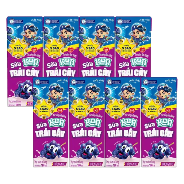Combo 2 Sữa trái cây Kun hương nho 180ml (lốc 4 hộp)