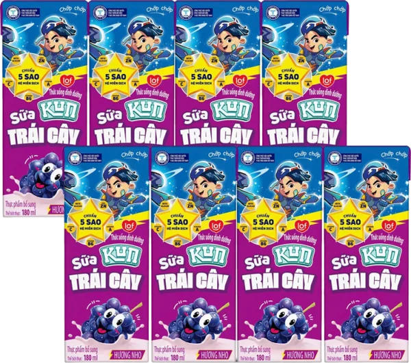 Combo 2 Sữa trái cây Kun hương nho 180ml (lốc 4 hộp)