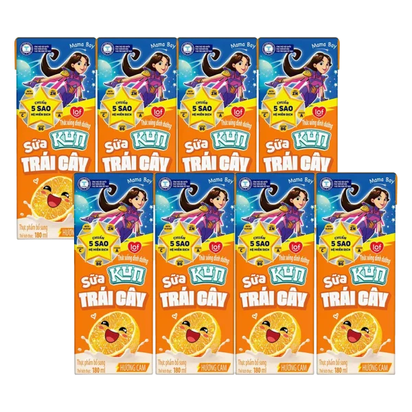 Combo 2 Sữa tr&aacute;i c&acirc;y Kun hương cam 180ml (lốc 4 hộp)