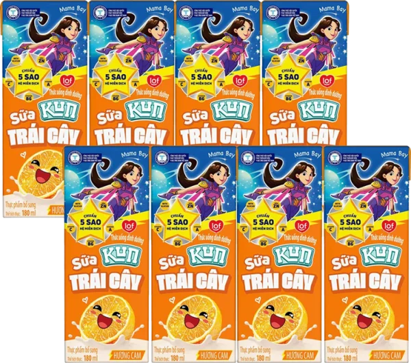 Combo 2 Sữa trái cây Kun hương cam 180ml (lốc 4 hộp)