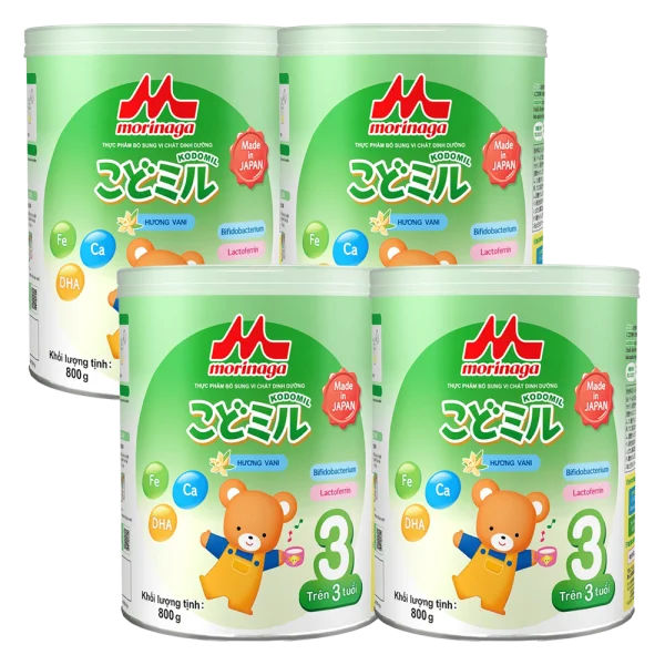 Combo 4 Morinaga số 3 Hương vani (Kodomil), tr&ecirc;n 3 tuổi, 800g