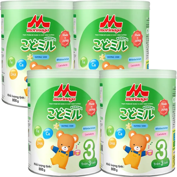 Combo 4 Morinaga số 3 Hương vani (Kodomil), trên 3 tuổi, 800g