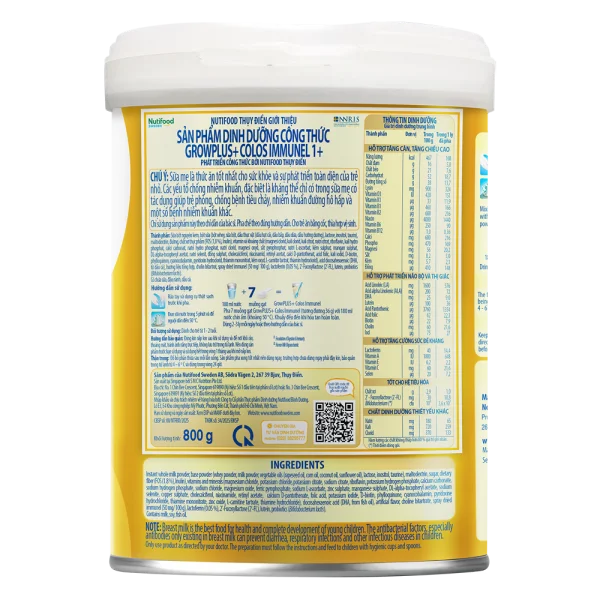 Sữa GrowPLUS+ Colos Immunel 1+, 800g (1-2 tuổi) (Giao bao bì ngẫu nhiên)
