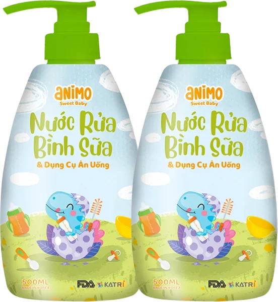 Combo 2 Nước rửa bình sữa kháng khuẩn Animo chai 500ml (Xanh da trời) - Pink plus