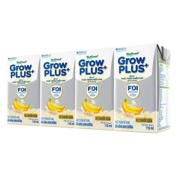 Sữa bột pha sẵn GrowPLUS+ vị chuối 110ml (lốc 4 hộp) (Trên 1 tuổi)