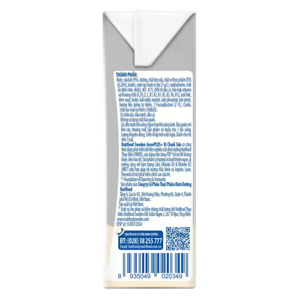 Sữa bột pha sẵn GrowPLUS+ vị chuối 110ml (lốc 4 hộp) (Trên 1 tuổi)