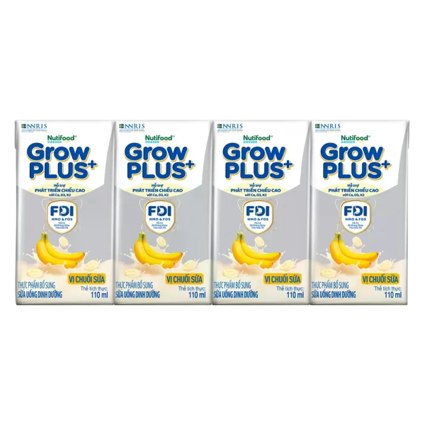 Sữa bột pha sẵn GrowPLUS+ vị chuối 110ml (lốc 4 hộp) (Trên 1 tuổi)