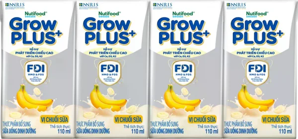Sữa bột pha sẵn GrowPLUS+ vị chuối 110ml (lốc 4 hộp) (Trên 1 tuổi)