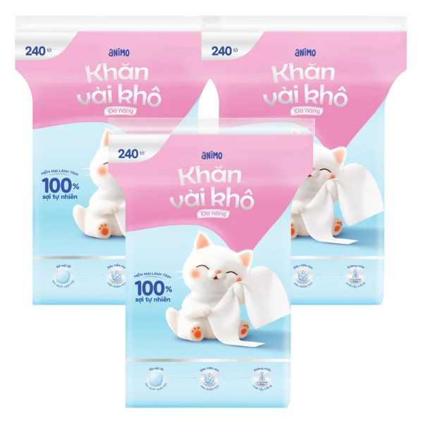 Combo 3 Khăn vải khô đa năng Animo (240 tờ)