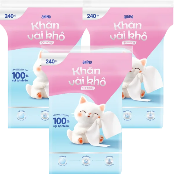 Combo 3 Khăn vải khô đa năng Animo (240 tờ)