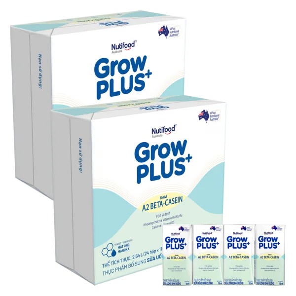 2 thùng Sữa Bột Pha Sẵn Nutifood GrowPLUS A2 Beta-Casein 110ml (Lốc 4)
