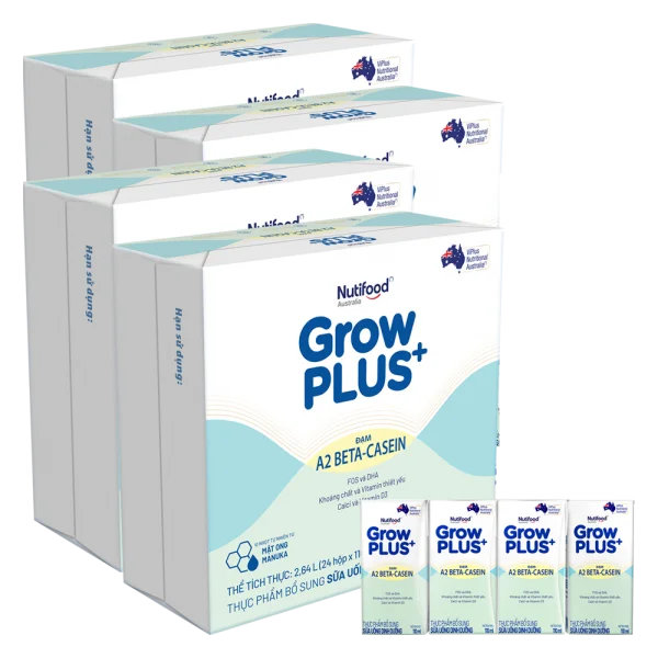 4 thùng Sữa Bột Pha Sẵn Nutifood GrowPLUS A2 Beta-Casein 110ml (Lốc 4)