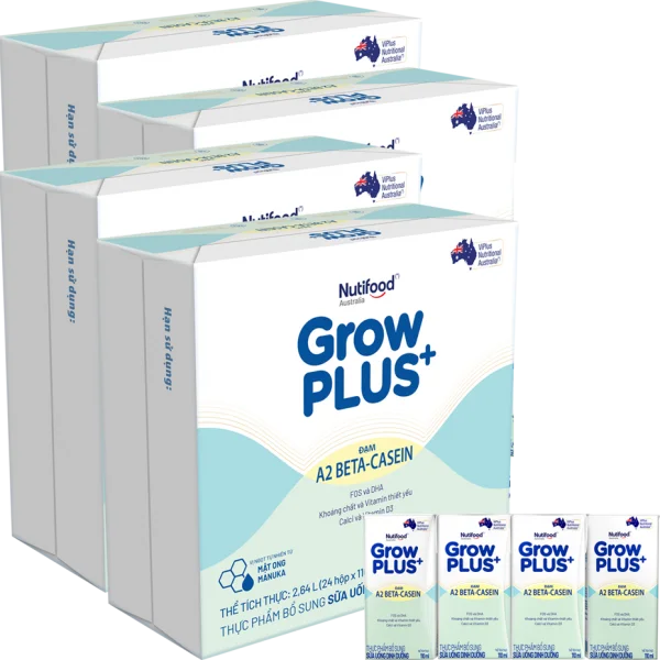 4 thùng Sữa Bột Pha Sẵn Nutifood GrowPLUS A2 Beta-Casein 110ml (Lốc 4)