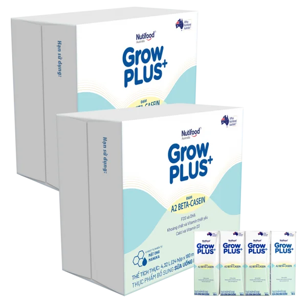 2 thùng Sữa Bột Pha Sẵn Nutifood GrowPLUS A2 Beta-Casein 180ml (Lốc 4)