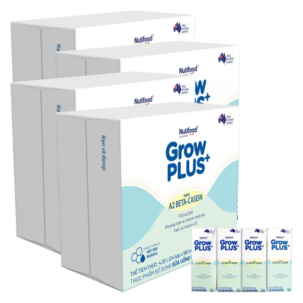 4 thùng Sữa Bột Pha Sẵn Nutifood GrowPLUS A2 Beta-Casein 180ml (Lốc 4)