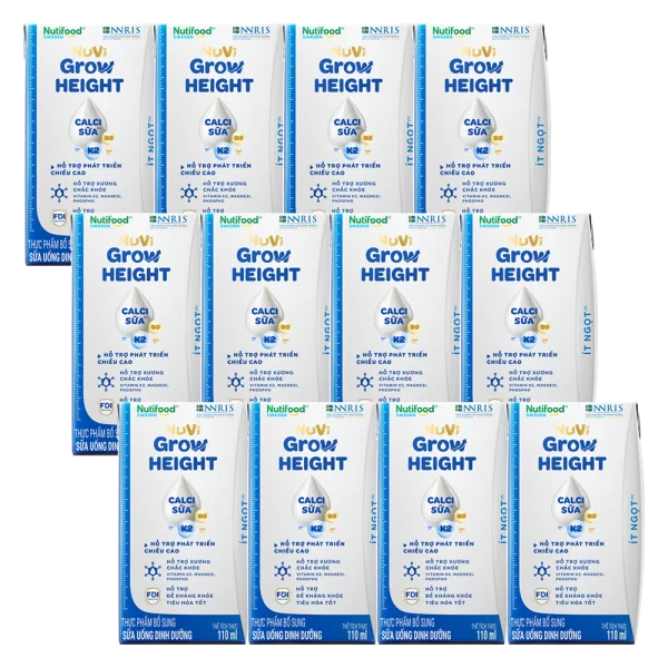 Combo 3 lốc Sữa Bột Pha Sẵn NUVI GROW HEIGHT &iacute;t đường 110ML (lốc 4 hộp)