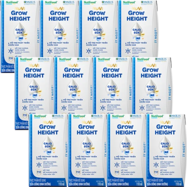 Combo 3 lốc Sữa Bột Pha Sẵn NUVI GROW HEIGHT ít đường 110ML (lốc 4 hộp)